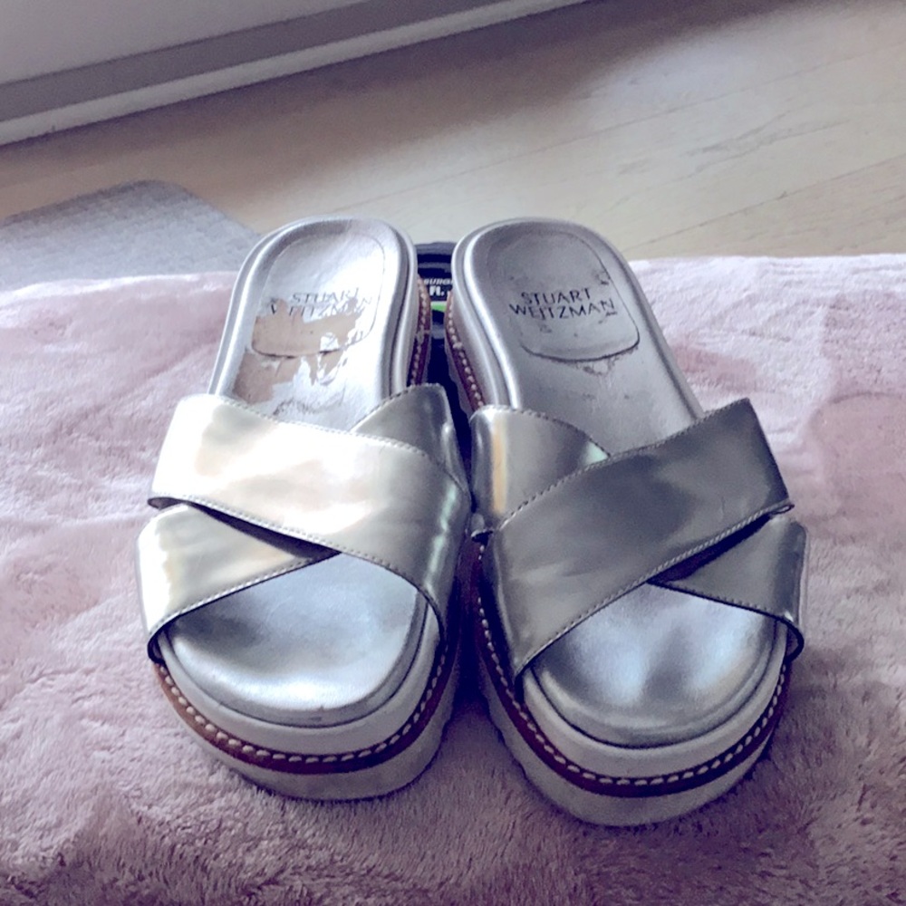 Stuart Weitzman Slide Sandal Silver Size 5.5 - image 1